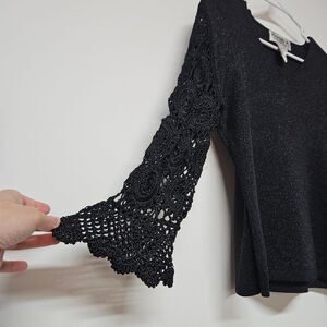 Joseph A Black Crochet Sleeve Top size Medium